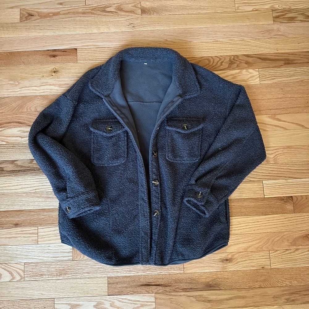Gray Fleece Lined Shirt Jacket
